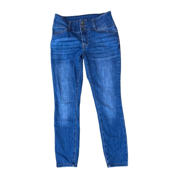 (6/$25) Simple Society High Rise Triple Button Skinny Jeans in Dark Wash Size 27 - Picture 1 of 5
